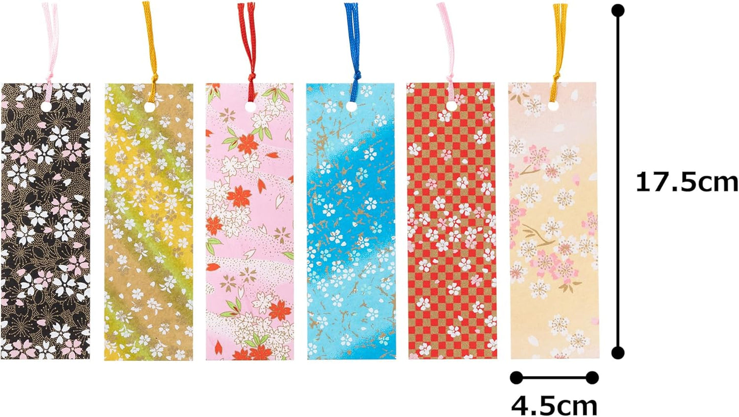 Washi Kawaki Yuzen Washi Die-Dye Bookmark Book Marker 6 Sheets Assorted Cherry Blossoms