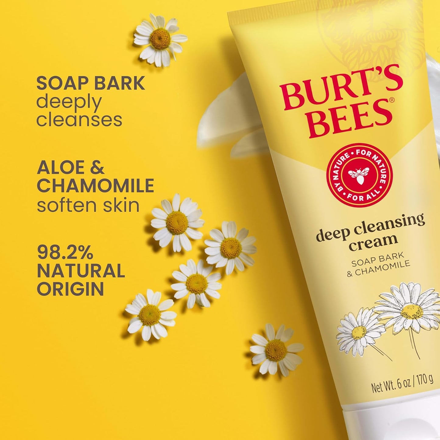 Burt's Bees Lavado facial, crema limpiadora facial profunda, limpiador natural con manzanilla, 6 onzas (paquete de 3) (el embalaje puede variar)