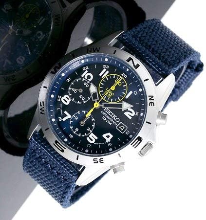 Navy Police Officer Self-Defense Officer Civil Servant SEIKO 100M Waterproof Chronograph Nylon Strap Watch for Men (SND377R SND399P SND379R) (SND379R)