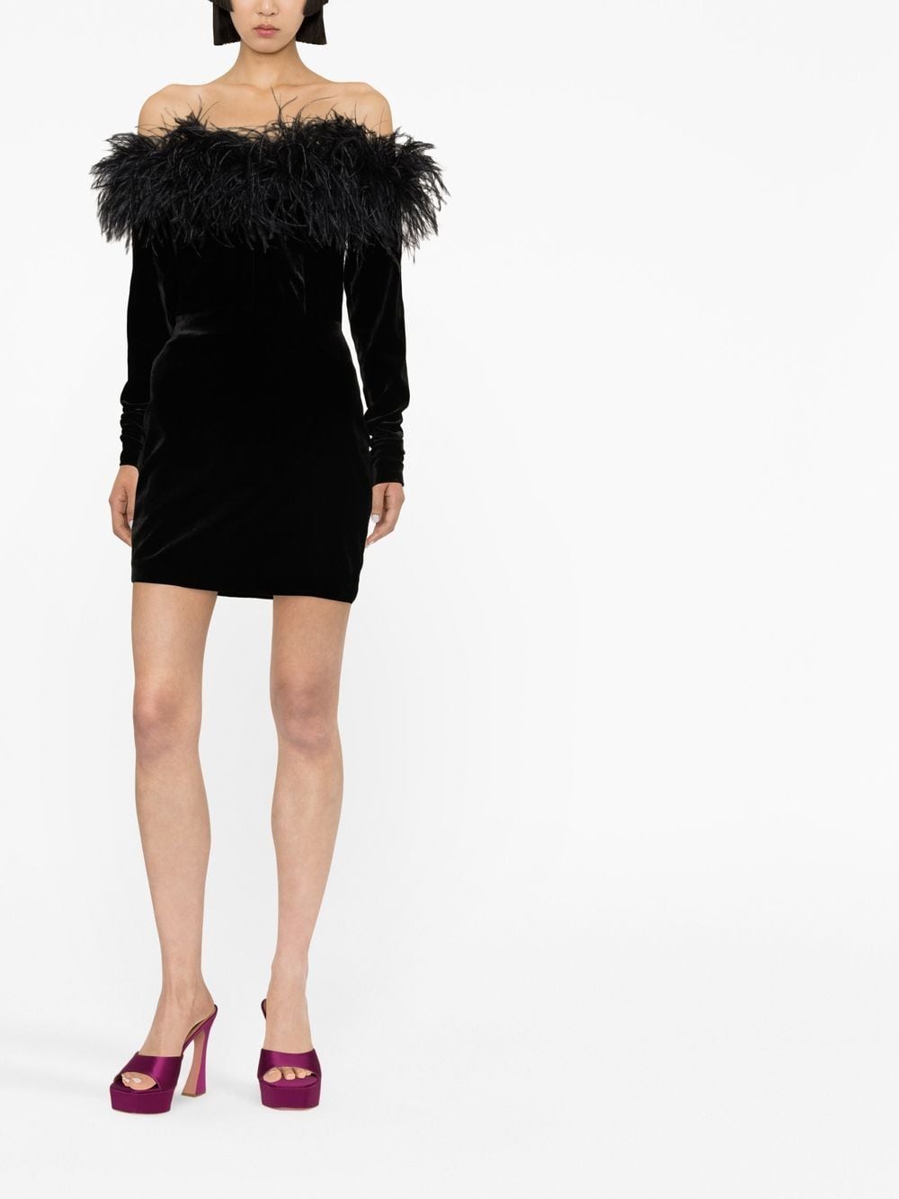 Alessandra Rich アレッサンドラリッチフェザーディテールベルベットショートドレス - Image 4