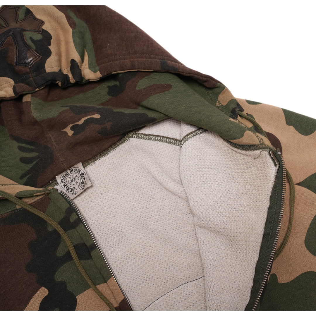 CHROME HEARTS 'CAMO LEATHER HORSESHOE' CROSS PATCH THERMAL ZIP UP HOODIE