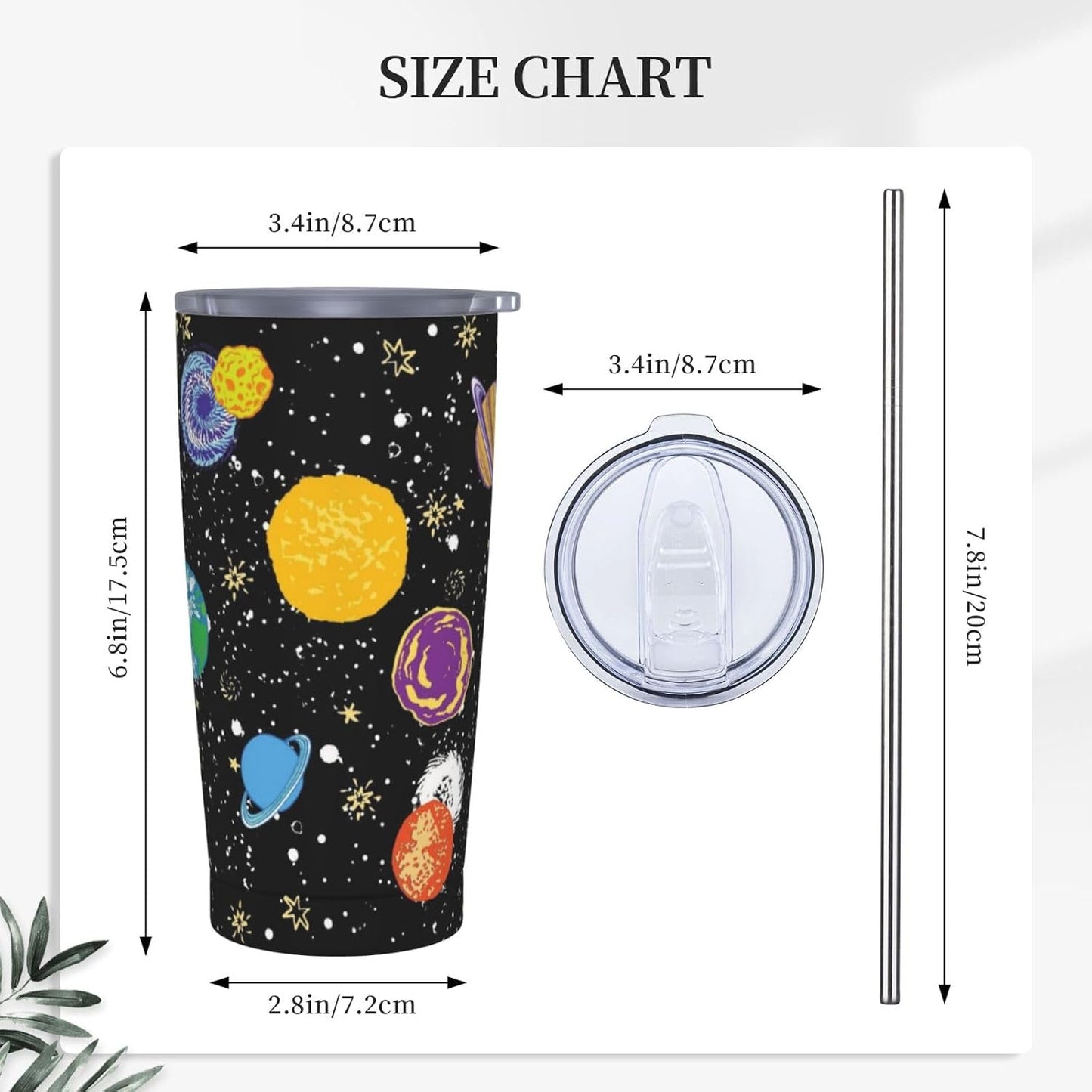 Space - Vaso de 20 onzas con tapa y popote para mujeres y hombres, taza aislada de planetas del sistema solar, diseño de estrellas, vaso de acero inoxidable dibujado a mano, vaso de acero