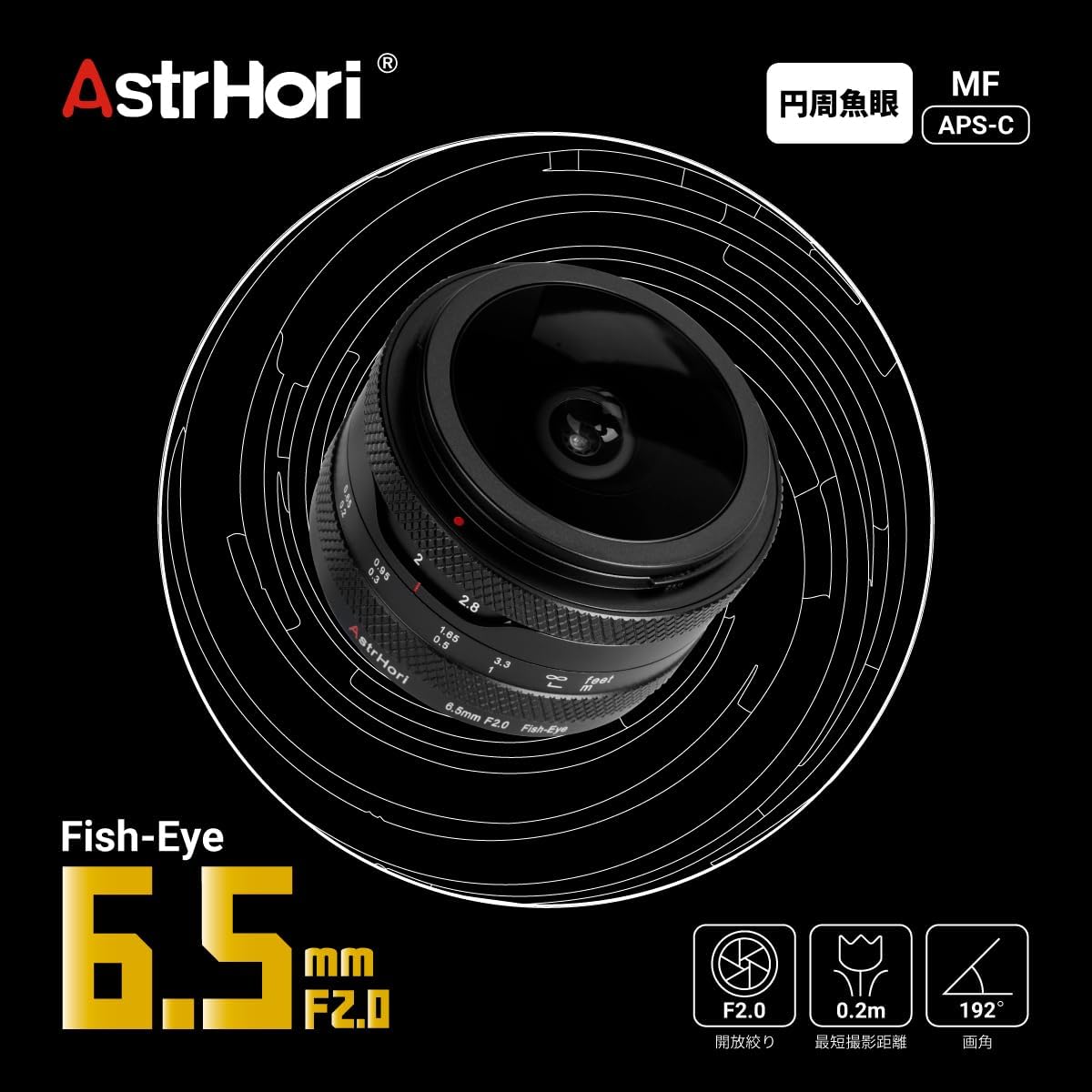 AstrHori 6.5mm F2.0 Fish-Eye RF Mount, Black