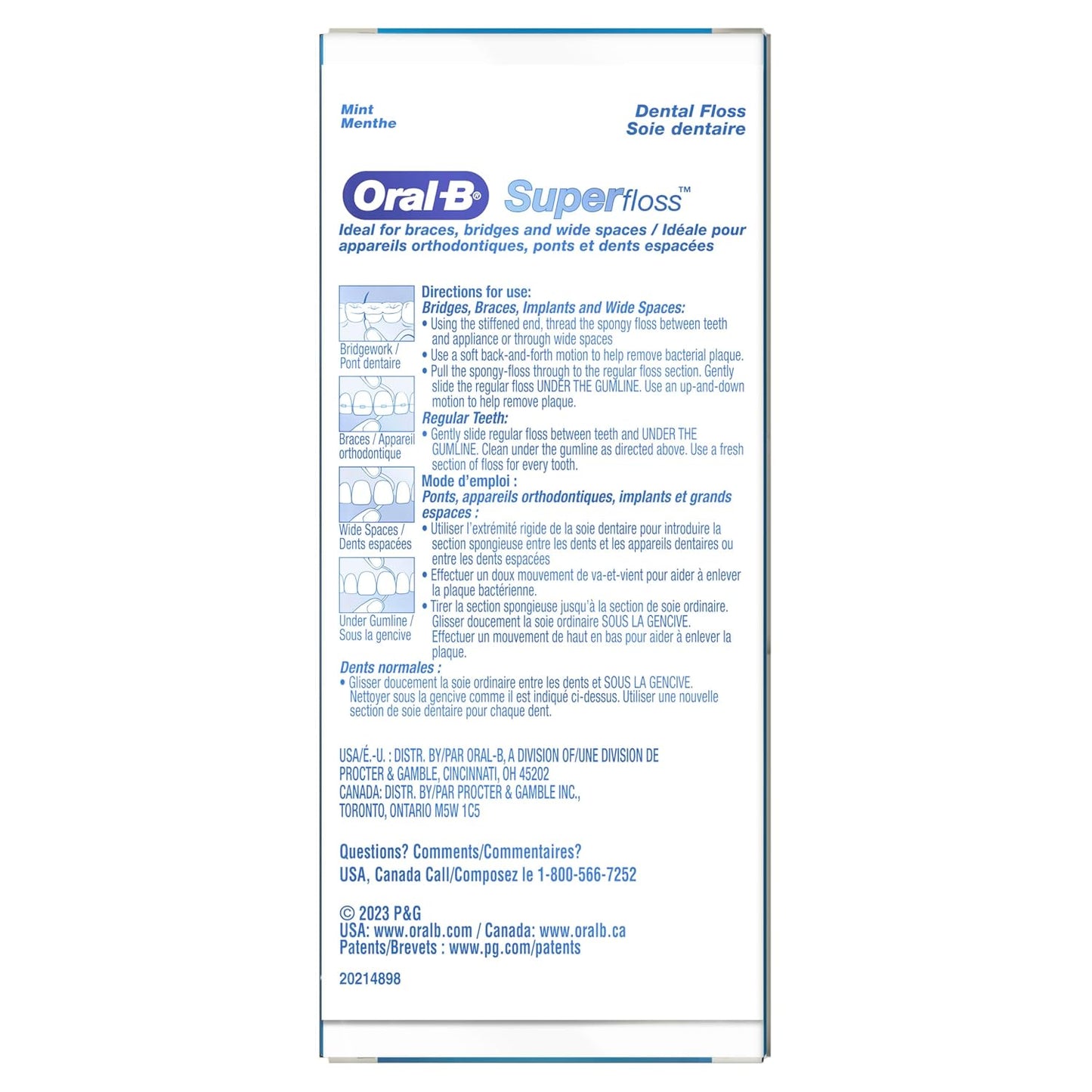 Oral-B Hilo dental para brackets, Super Floss hebras precortadas, menta, 50 unidades, paquete de 2