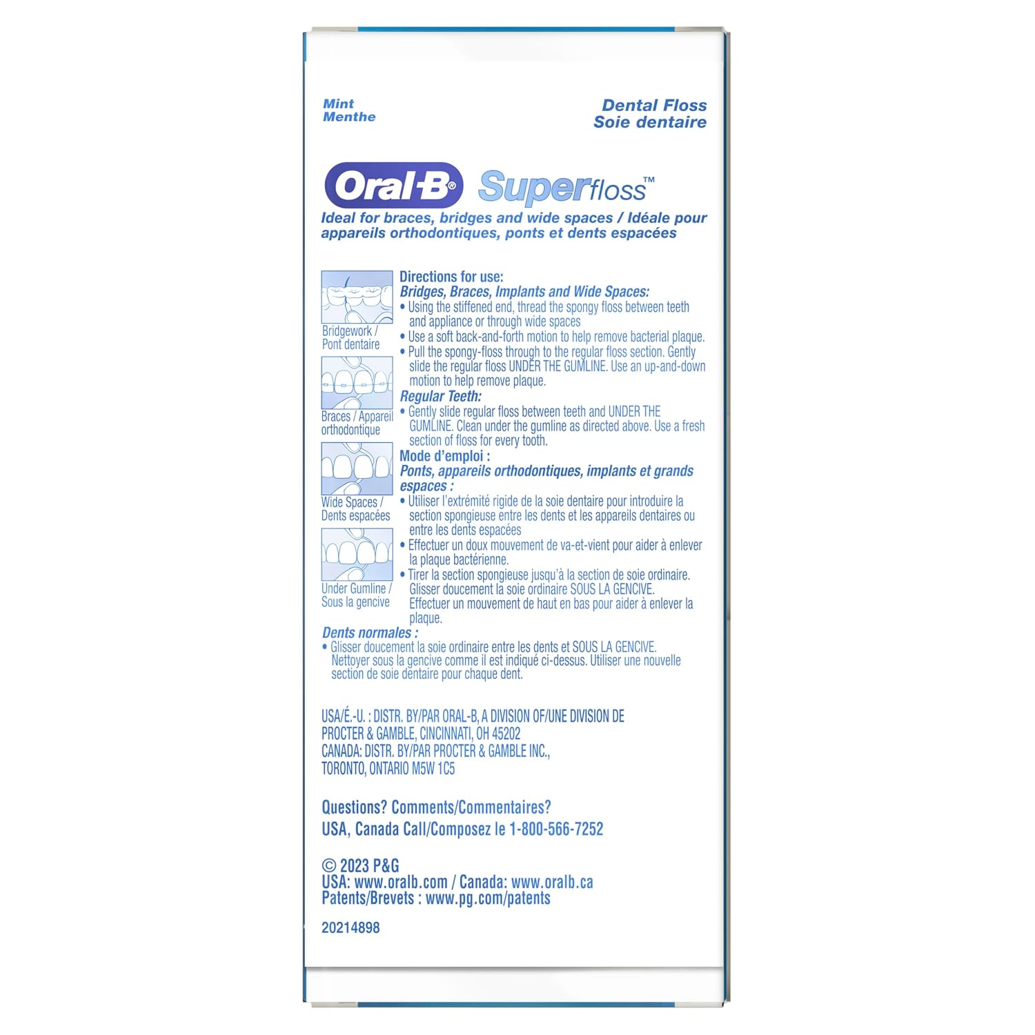 Oral-B Hilo dental para brackets, Super Floss hebras precortadas, menta, 50 unidades, paquete de 2