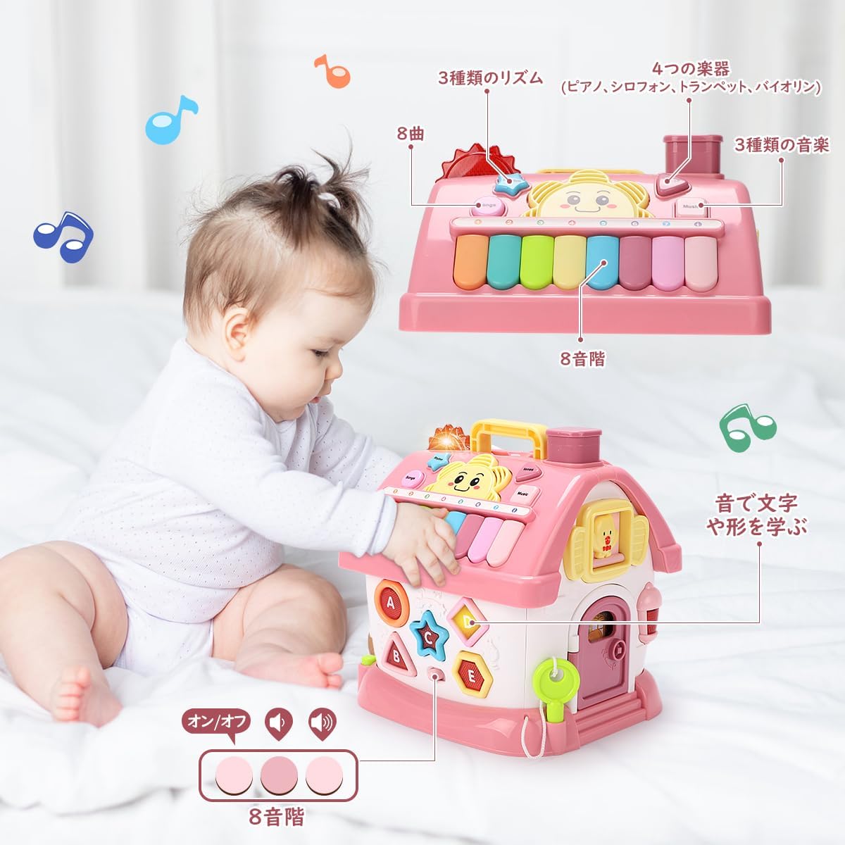 REMOKING Montessori Multifunction Baby Toy, Educational Toys, Fingertip Play, Development, Sound and Light, 0, 1, 2, 3, Toy for Babies, Car Toy, Piano, Christmas Gift, Kindergarten, Teaching Tool