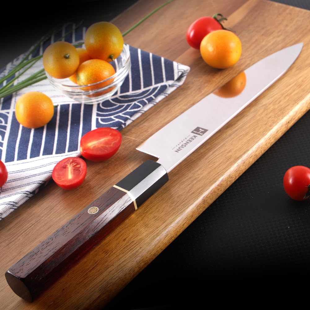 KEENSUN 8 Inch Santoku Knife, Deba Knife, 9Cr18MoV Steel, Mirror Polished Blade, Willow Blade (Single Blade), 8.3 inches (210 mm), Right Handed Gyu's Knife, For Household Use, Fish, Seafood, Raw Fish,