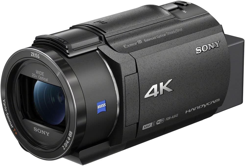 Sony FDR-AX43 UHD 4K ハンディカムカメラ (FDRAX43/B) + 64GB メモリーカード + NP-FV70バッテリー2個 + フィルターキット + 広角レンズ + 望遠レンズ + バッグ + 充電器 + LEDライト - Vloggerバンドル