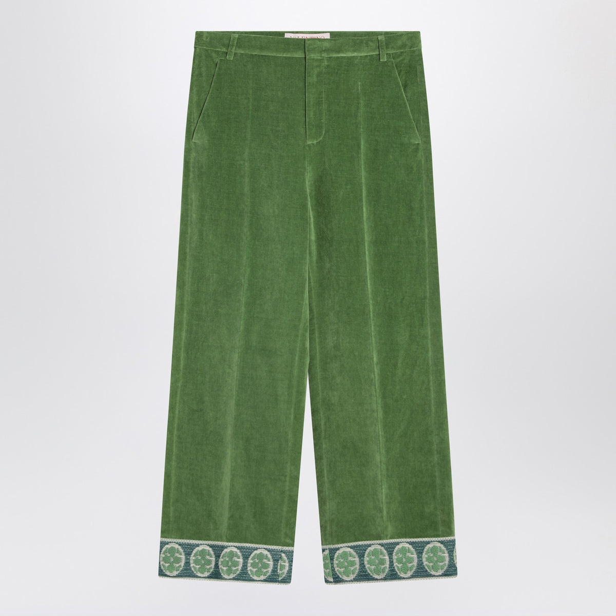 Valentino Jacquard裾のバレンティーノグリーンベルベットズボン - Image 4