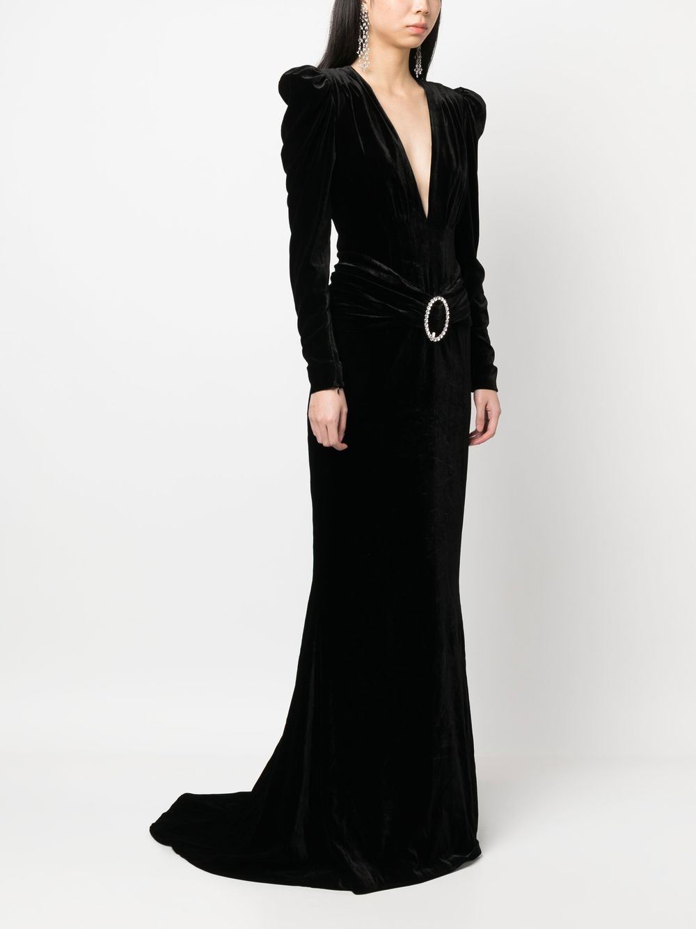 Alessandra Rich アレッサンドラリッチディープネックラインベルベットロングドレス - Image 4
