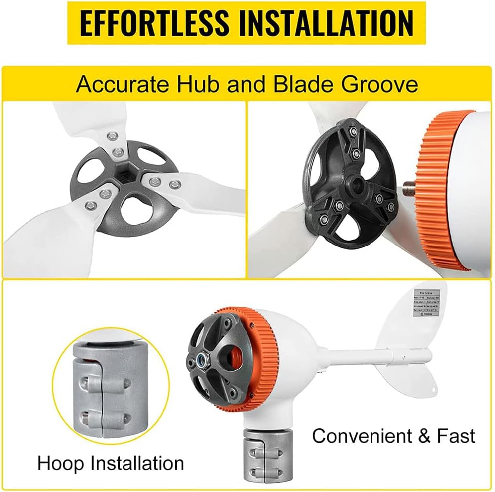 風力タービン、風力タービンジェネレーター 5枚羽根風力タービン 家庭用低騒音高効率、12V (24V)