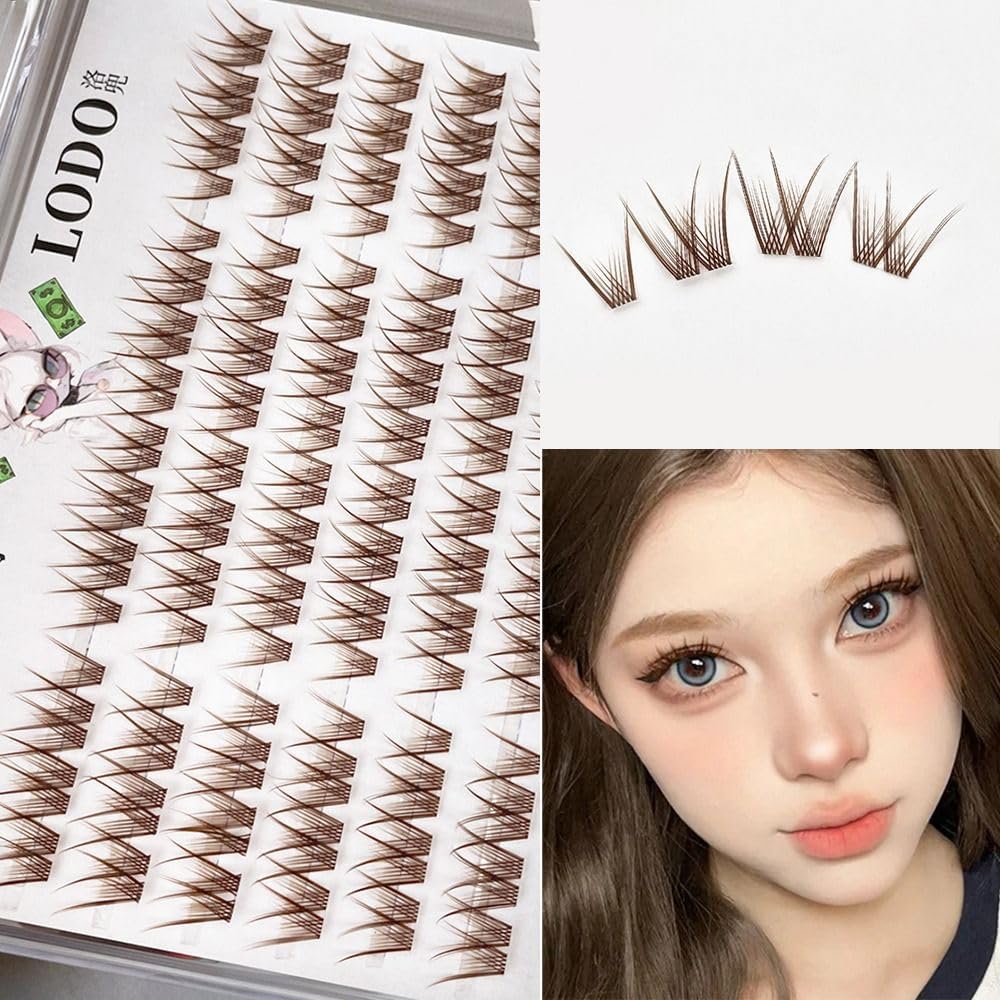 3D Brown False Eyelashes Long Natural Volume Segment Cluster Eyelashes DIY Eyelash Extensions Handmade