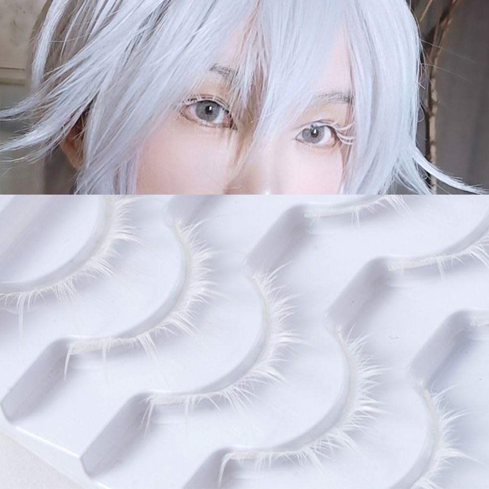 White Anime Eyelashes 3D Upper Eyelashes Cosplay White Spiky Lashes Japanese Makeup Cartoon Eyelashes for Halloween Party Stage Masquerade