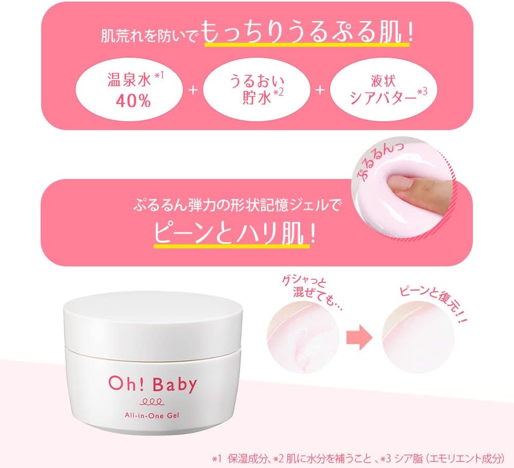 House of Rose Oh! Baby All-in-One Gel, 3.5 oz (100 g), 5 Functions (Lotion, Serum, Milky Lotion, Cream Pack), Time-saving Care, Easy, Spatula Included, Memory Foam Gel, Hot Spring Water, Firm Skin,