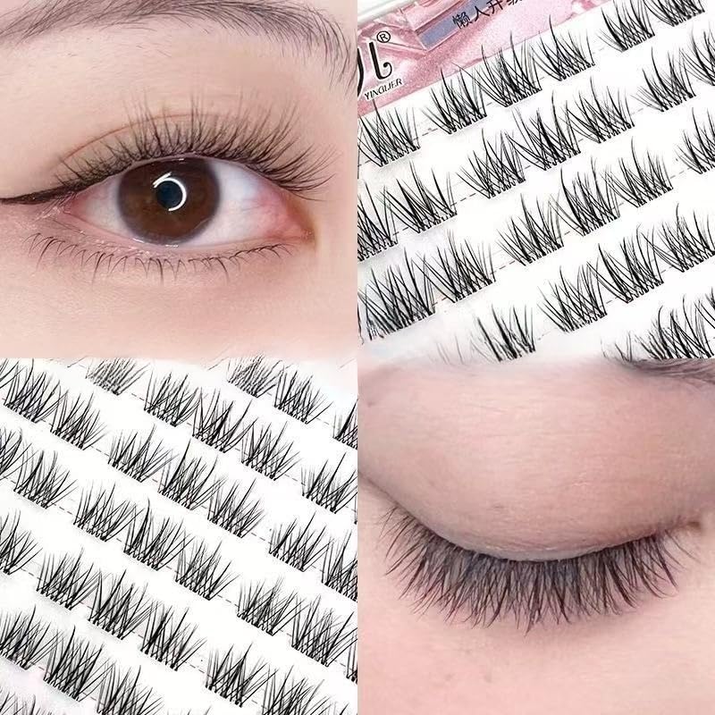 100 False Eyelashes, Large Capacity, For Partial Eyelashes, Natural, Part False Eyelashes, 0.3 - 0.4 inches (8 - 11 mm), Bunched, Natural, Handmade False Eyelashes