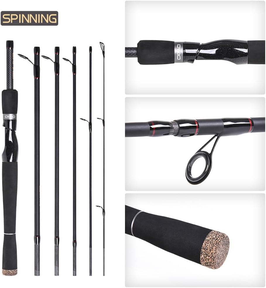 2.1m/2.4m 6 Section Carbon Spinning Casting Fishing Rod Lure Fishing Rod Hand Pole Fishing Tackle