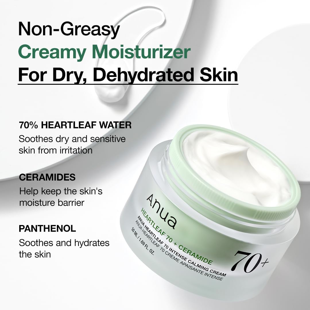 ANUA Dokudami 70 Intense Calming Cream, 1.7 fl oz (50 ml), Moisture Moisturizing Care, Plenty of Moisturizing, Dry Skin, Mixed Skin, Heartleaf Cream, Skin Care, Moisturizing Cream, Korean Cosmetics