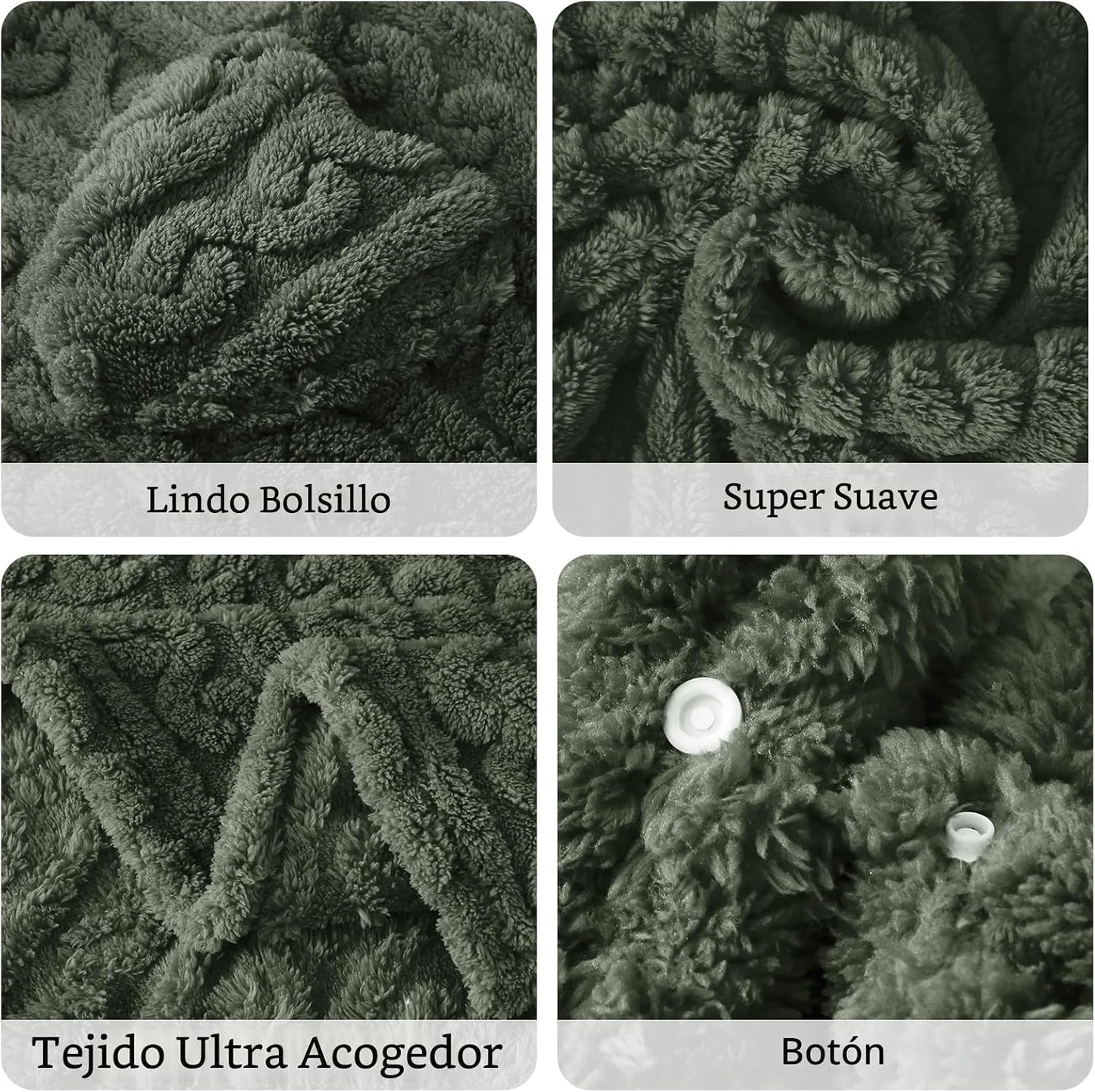 Manta de Poncho para adulto, acogedora manta de forro polar Sherpa con bolsillos para la oficina y el salón (verde, 58 x 64 pulgadas)