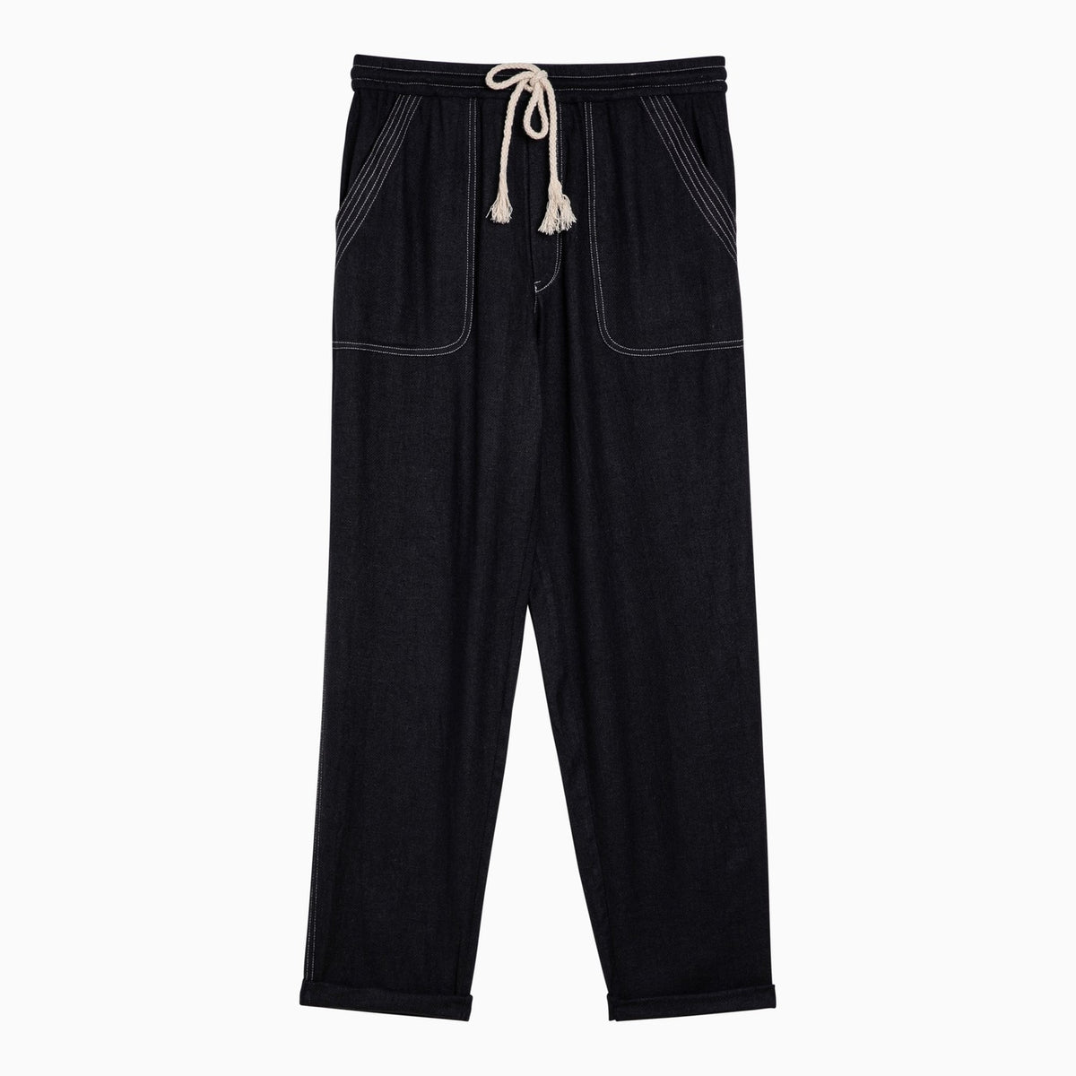 Marant イザベル・マラン・エトレ・ブラック・シルクのズボンを描いたズボン - Image 4