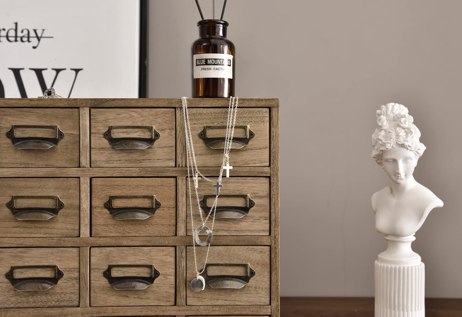 KIRIGEN Mini Chest, Tabletop Storage, Small Storage Drawer Chest, 4 Tiers, 12 Cups, Artisan Handmade Brown