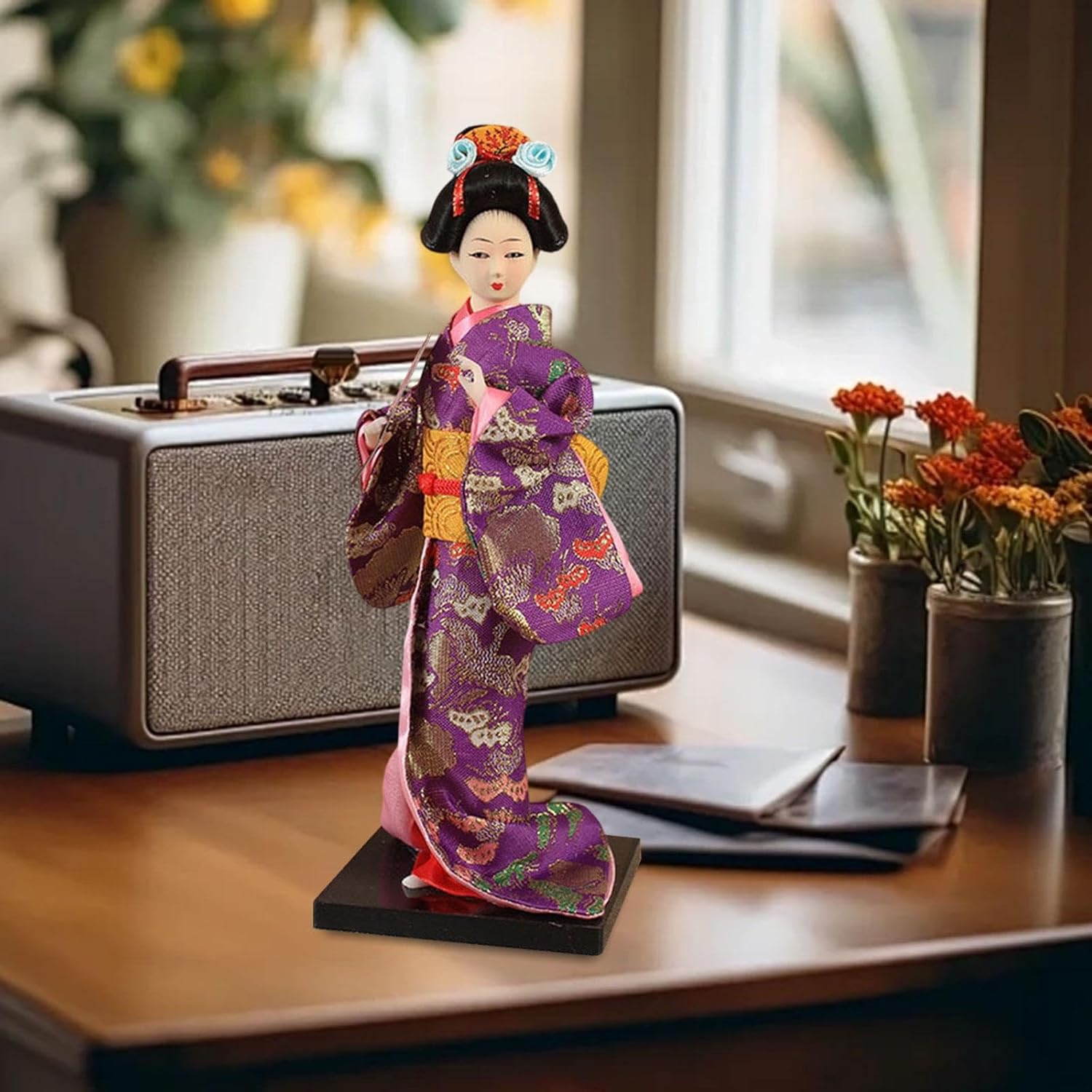 Perfk Japanese Geisha Kimono Doll, 9 Inch Elegant Traditional Collectors Traditional Craft for Table Cabinet Shelf Office Decoration, Style E