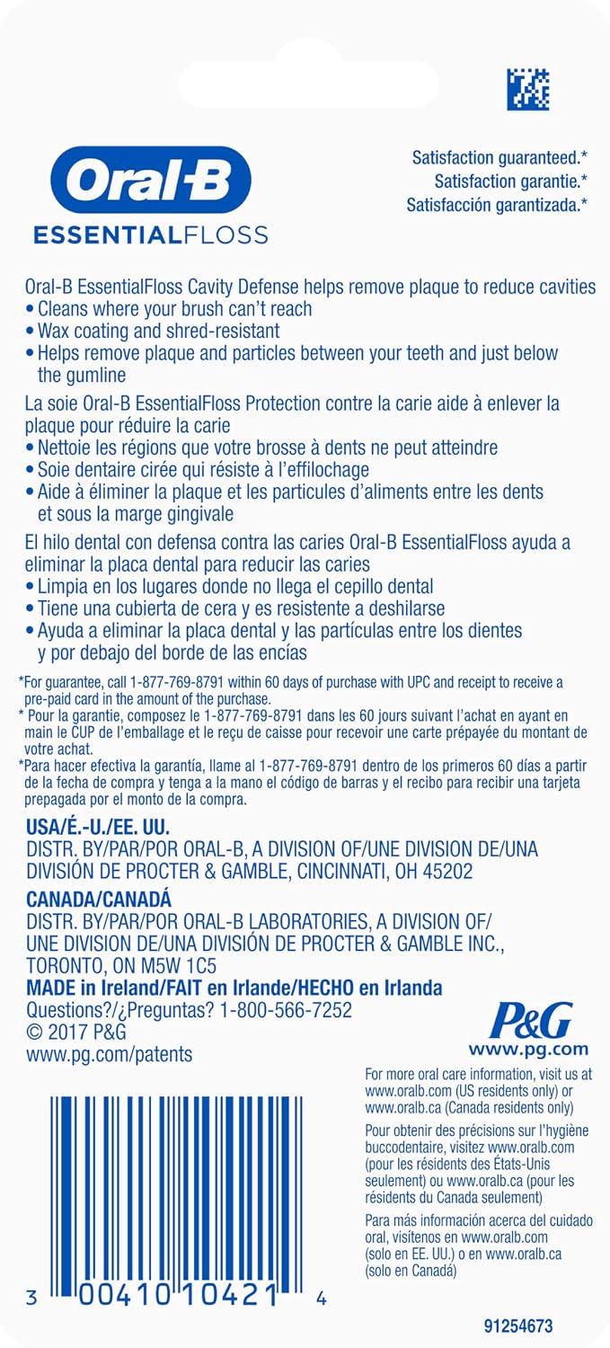 Oral-B EssentialFloss Cavity Defense - Hilo dental (50 M, 2 unidades)