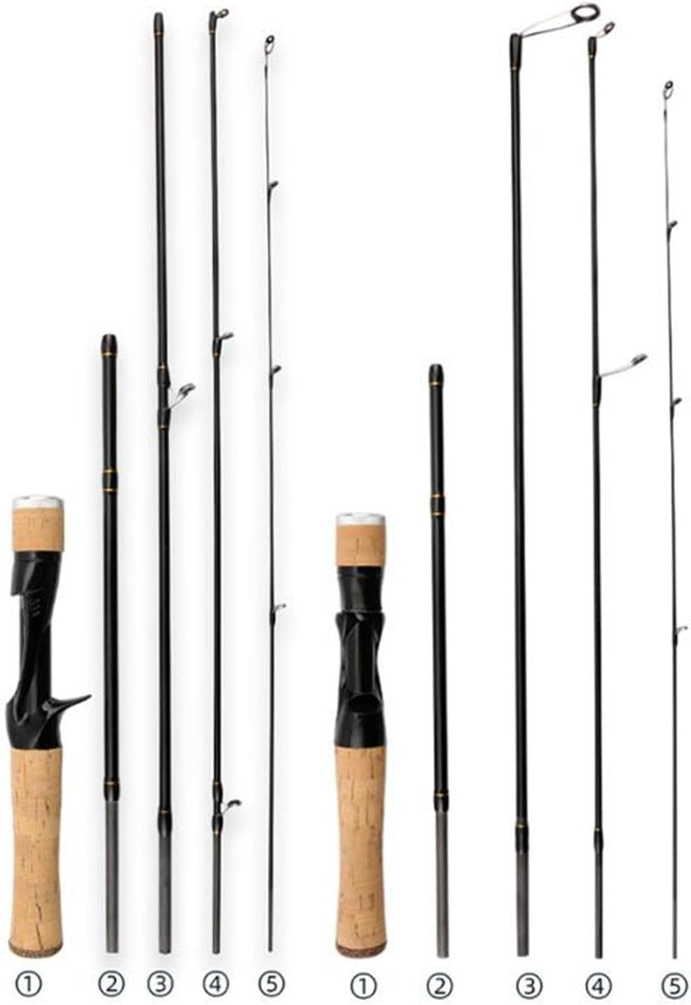Milageto 5 Section Fishing Rod Casting and Spinning Rod Portable Carbon Fiber Fishing Rod Split Design for Surf, Xander, Bass