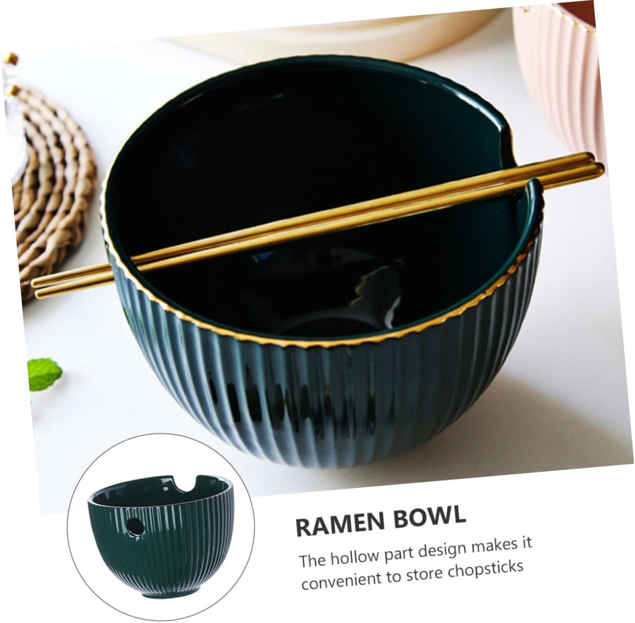 UTHCLO 陶磁器製ラーメンどんぶり 滑らか表面で洗浄簡単 多機能インスタント麺碗 即席うどん対応 家族や友人への贈り物に