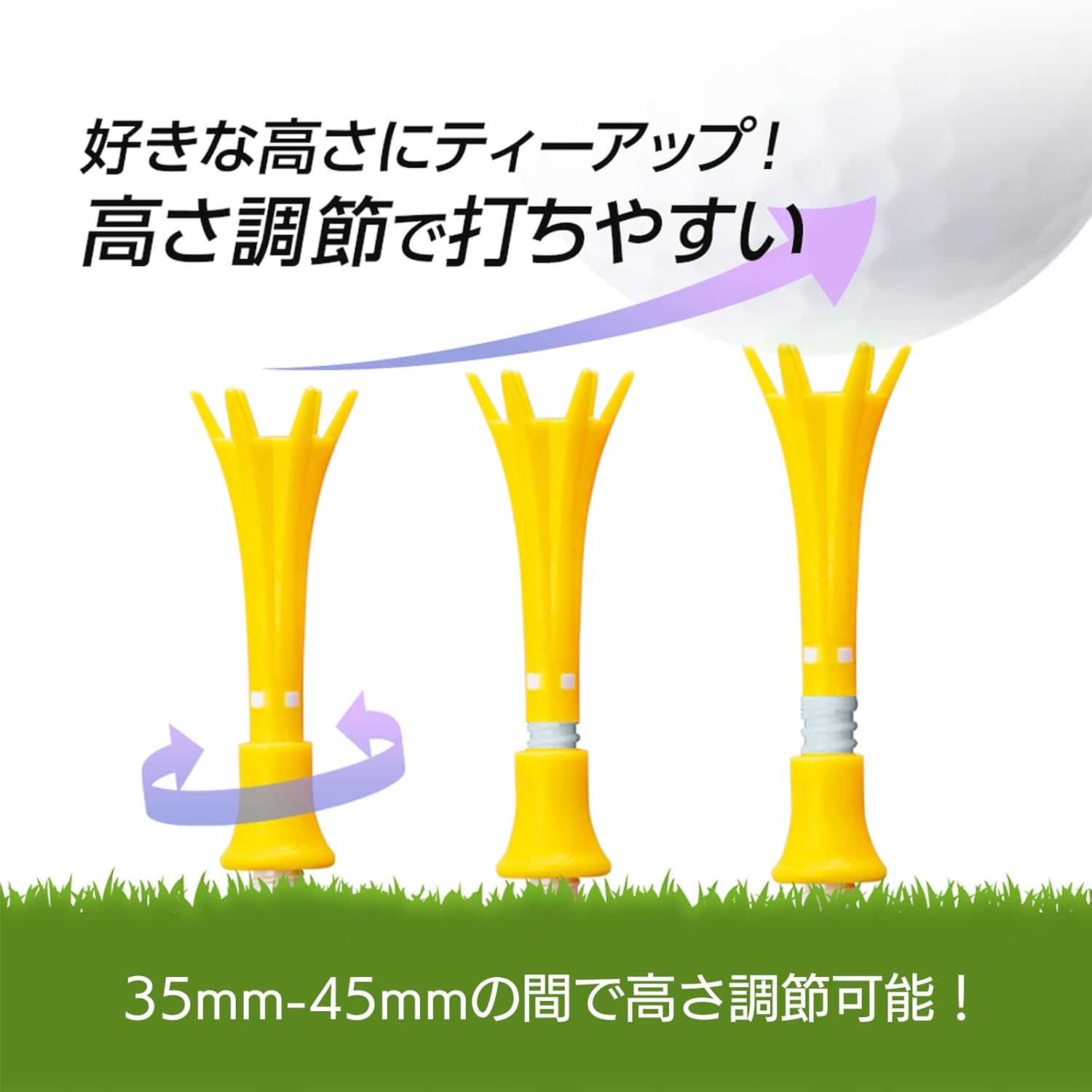 Daiya Golf Tomahawk Tee, Adjustable Height Golf Tee (Long/Semi-Long/Short), Smooth Swing for Greater Distance, Durable, Easy to Find, Ideal for Beginners, Made in Japan, Used by Pro Rikuya Hoshino