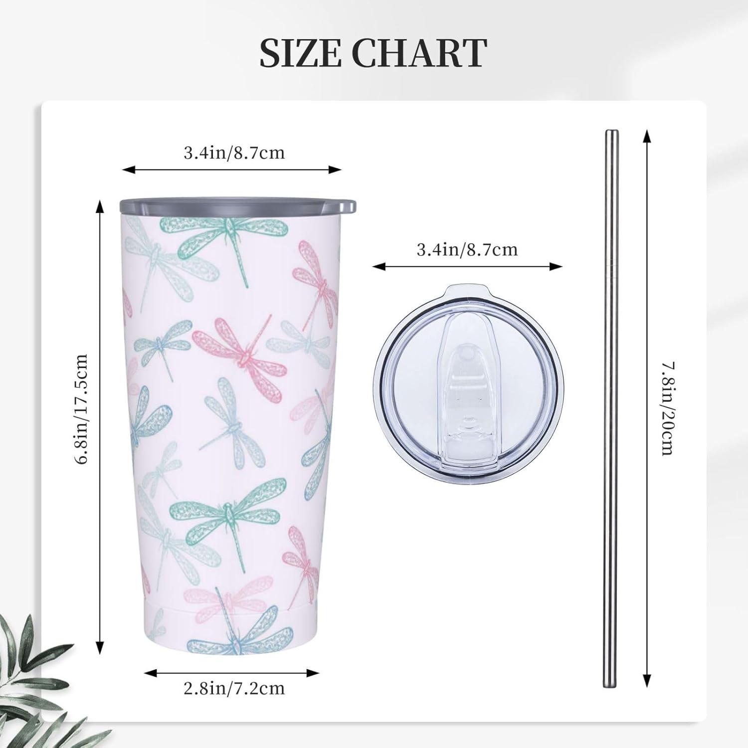 Dragonfly - Vaso de 20 onzas con tapa y popote para mujeres y hombres, taza aislada con diseño de libélula rosa y azul, para amantes de los animales, vaso de acero inoxidable de doble pared