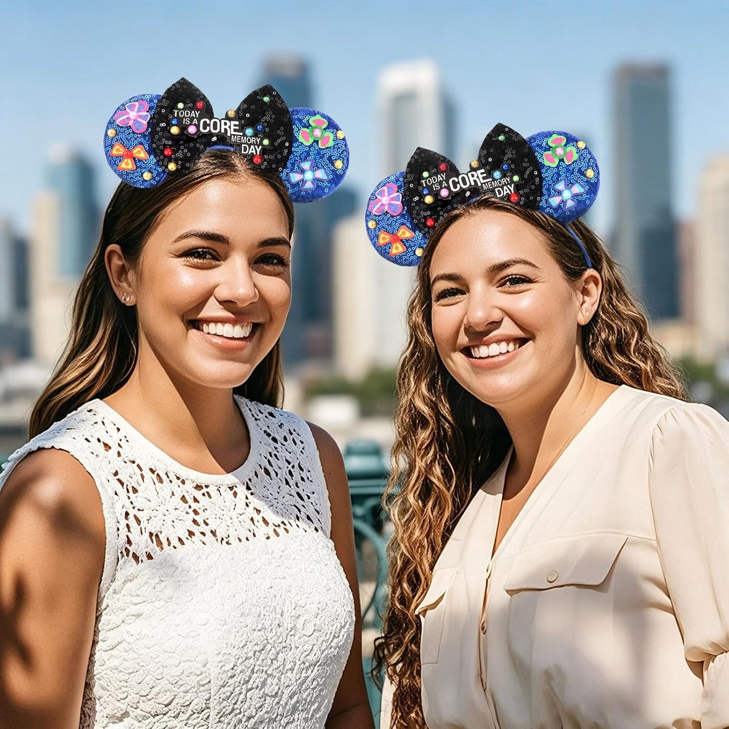 ETLUK Diadema con orejas de ratón, diadema azul con lazo de lentejuelas para mujeres, niñas y adultos, orejas de parque para cosplay, accesorios de decoración de fiesta