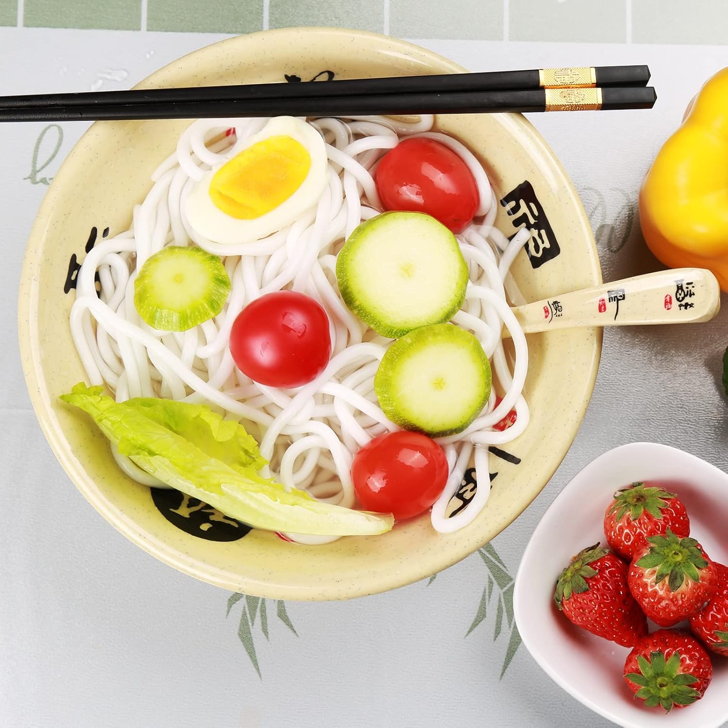Melamine Ramen Bowl Chinese Japanese Style Soup Bowl Ramen Japanese Ramen Bowl, Instant Ramen Bowl, For Udon, Soba, Fo, Noodles, Breakfast, Melamine Material, Soup Bowl, Ramen, Asian Cooking (Color: A-3 sets/beige, Size: 9 inches)