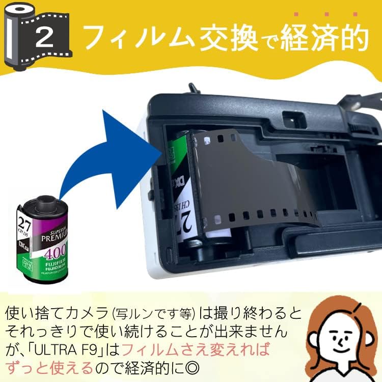 Kodak Retro Camera Film Camera ULTRAF9 & 27 Film & AAA Battery, Black Yellow