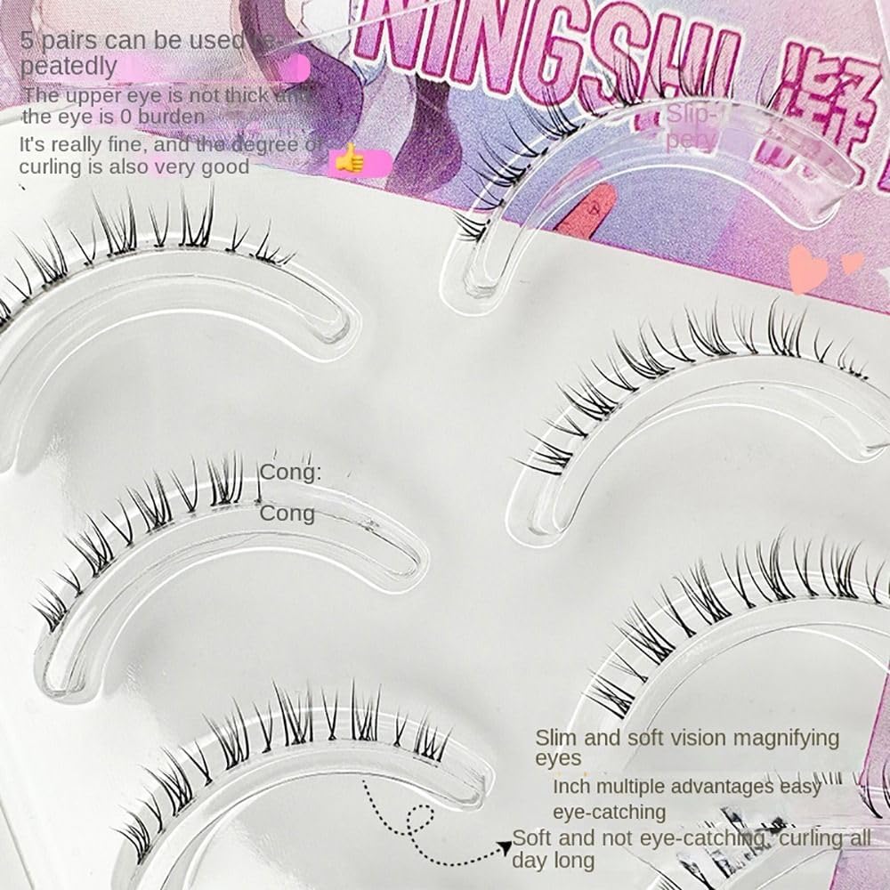 5 Pairs Korean Lower Eyelashes 3D Natural Look Comic Eyelashes with Soft Transparent Band Tie Short Lower Eyelashes Cosplay Anime Eyelashes Little Devil Eyelashes Beauty Eye Extension Tool