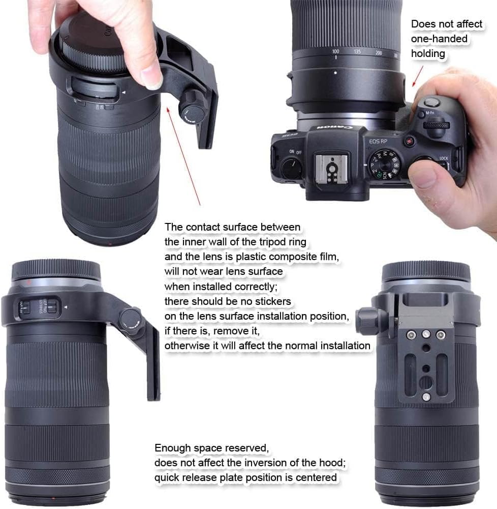 iShoot Metal Camera Ring Tripod Mount Ring, Lens Support Collar, Lens Bracket Collar, Tripod Socket, Compatible with Canon RF 100-400mm f/5.6-8 IS USM, Bottom is Quick Release Plate with 1/4 3/8 Screw