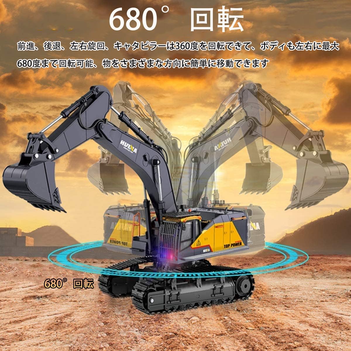 Excavator Radio Control Super Alloy Enhanced Version Excavator Multi-function Construction Vehicle Power Shovel Radio Control 22CH 2.4GHz Wireless 360/680 Degree Rotation 1:14 RC Shovel Bed Sandbox