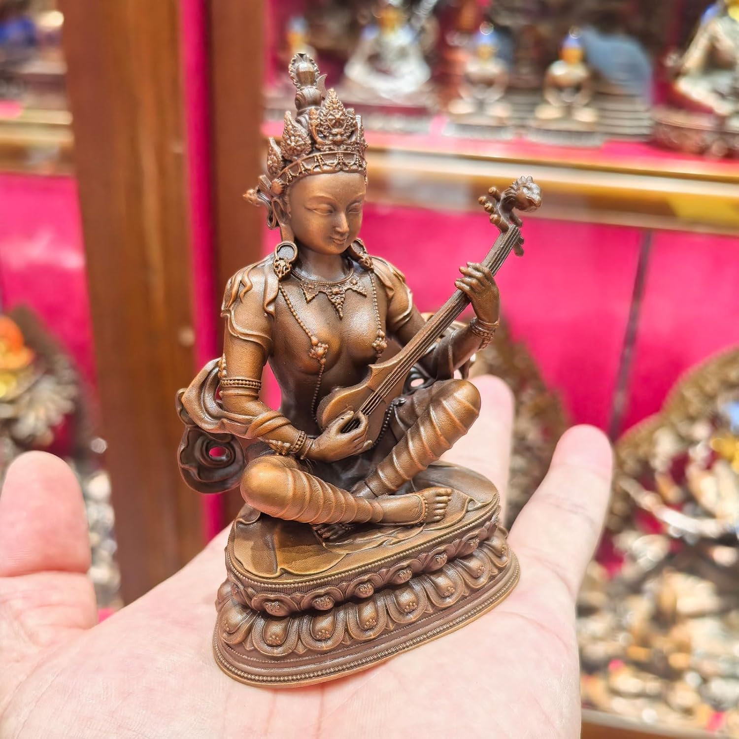 弁財天座像 真鍮銅像 七福神 インテリア置物 高さ 10cm 伝統工芸品 贈答用
