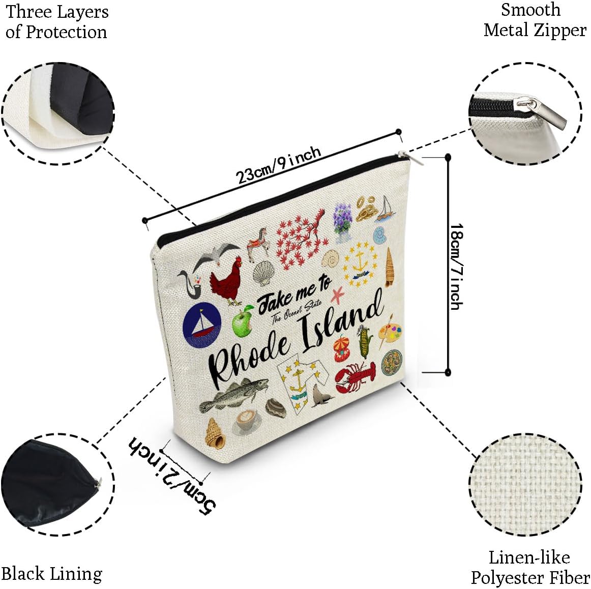 Bolsa de maquillaje Take Me To Rhode Island, bolsa organizadora de lona pequeña con cremallera, bolsa de cosméticos de Rhode Island, regalo de viaje para mujeres, amigos, familias
