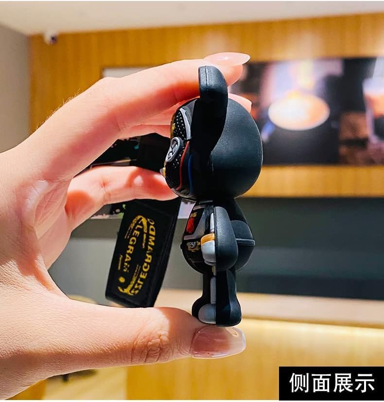[AIXUAN] Men Women Boys Girls Cool Semi Machine Body Standing Bear Keychain Christmas Gift Animal Pendant Metal Keychain (Black)