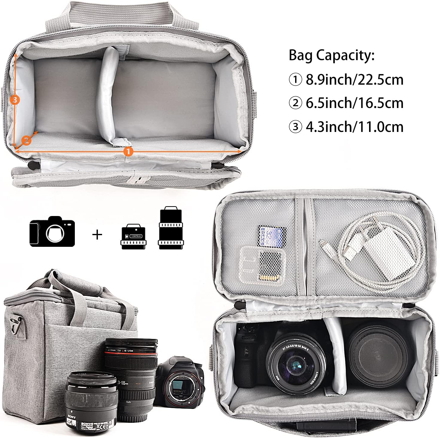 FOSOTO DSLR Camera Bag Shoulder Case for Canon EOS M50 PowerShot SX420 SX430 SX70 SX50 SX30IS Sony a6400 RX10 DSC-H300 Nikon Coolpix P900 and More Waterproof Nylon with Rain Cover Stylish Everyday Bag