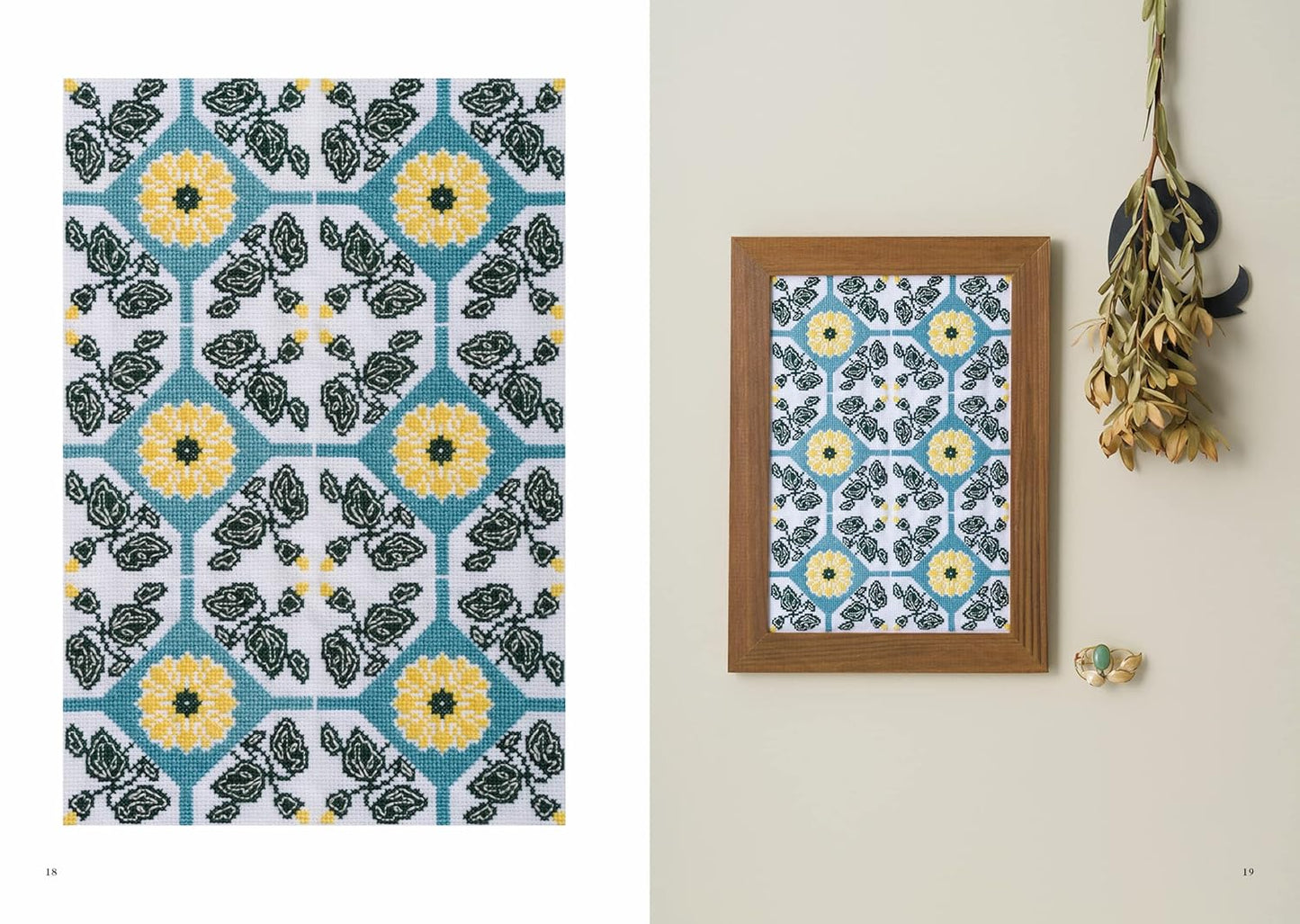 クロスステッチで楽しむ アンティークタイルの模様 ; 可愛い日本製マジョリカタイルの図案