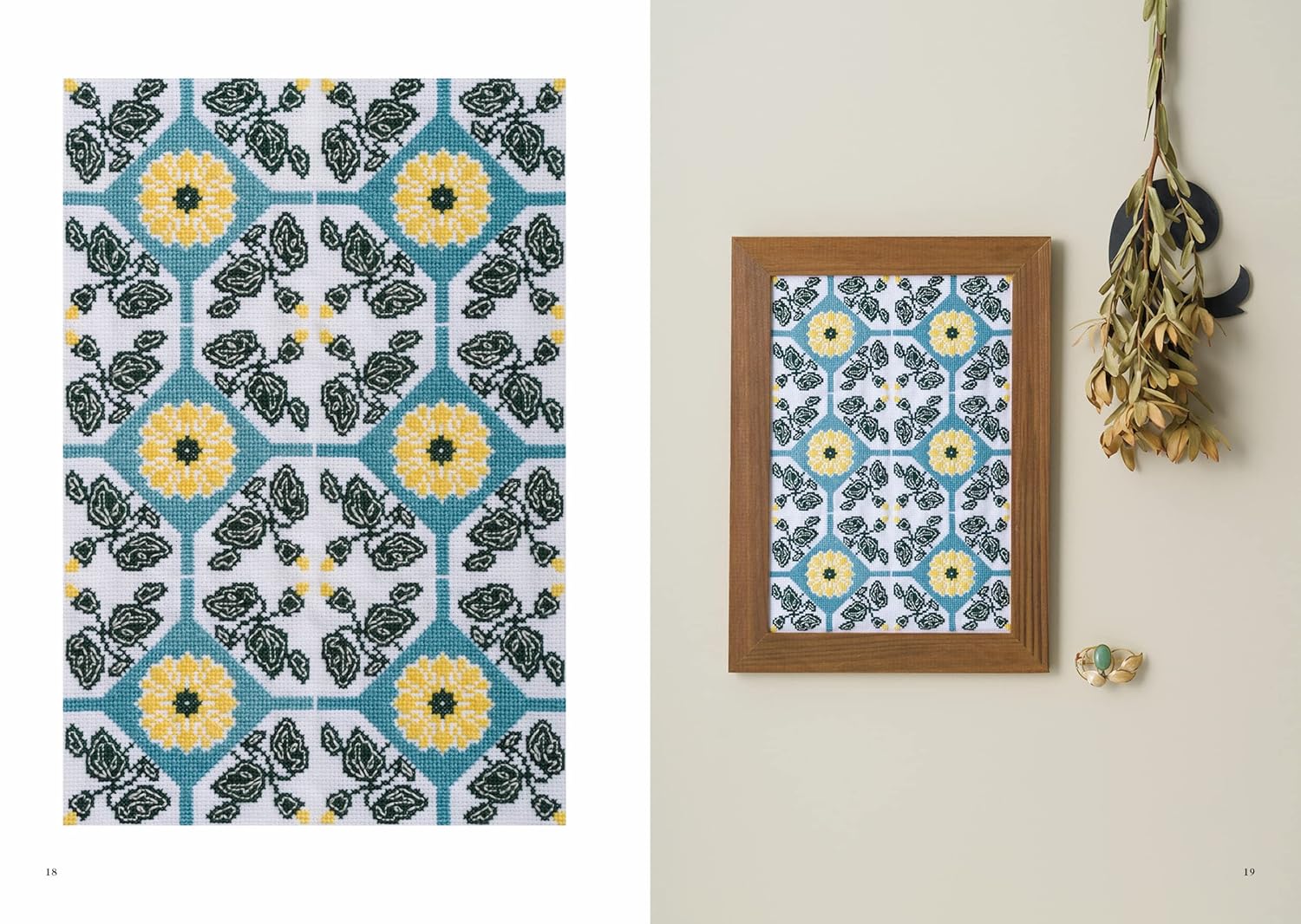 クロスステッチで楽しむ アンティークタイルの模様 ; 可愛い日本製マジョリカタイルの図案