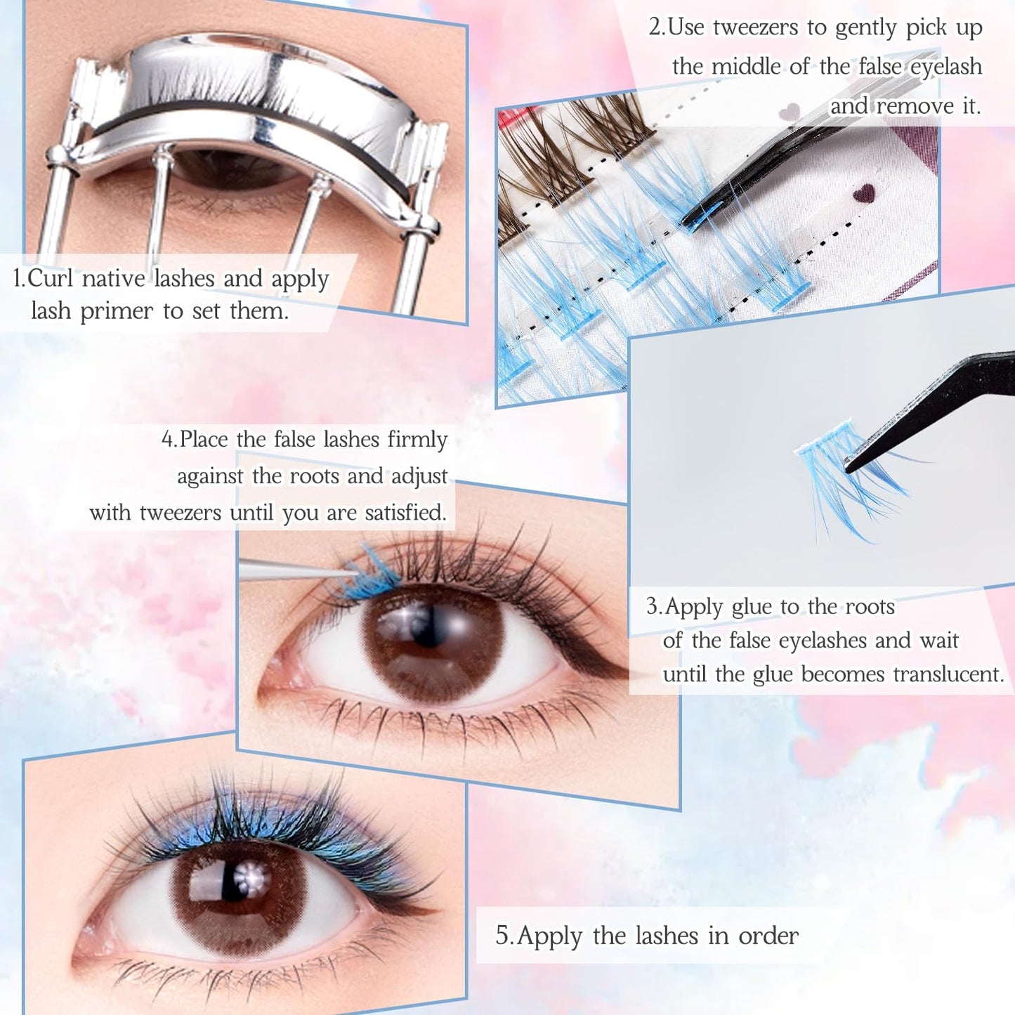 BOROLA 60 Bundles Color Eyelash Extensions, 0.4 - 0.5 inches (10 - 12 mm) Feather Style Single Bunch Eyelashes, Fan 3D Fluffy DIY Extensions, Multi-Layer Construction, Cosplay Parties, Daily Makeup