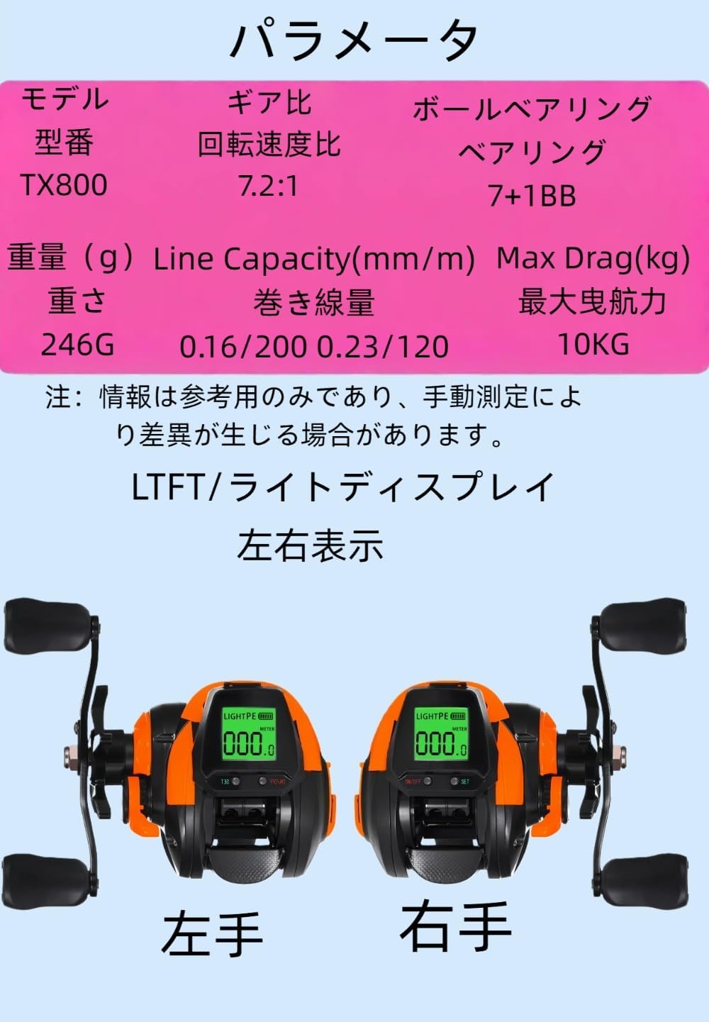 VoyageView電動ベイトフライフィッシングリール、デジタルディスプレイ、スムーズな巻き取り、軽量、高抗力、USB充電式、ソーラーパワー、左/右ハンドル、最大抗力10kg、ギア比7.2:1、超スムーズ、海水釣り用高速ベイトリール [並行輸入品]