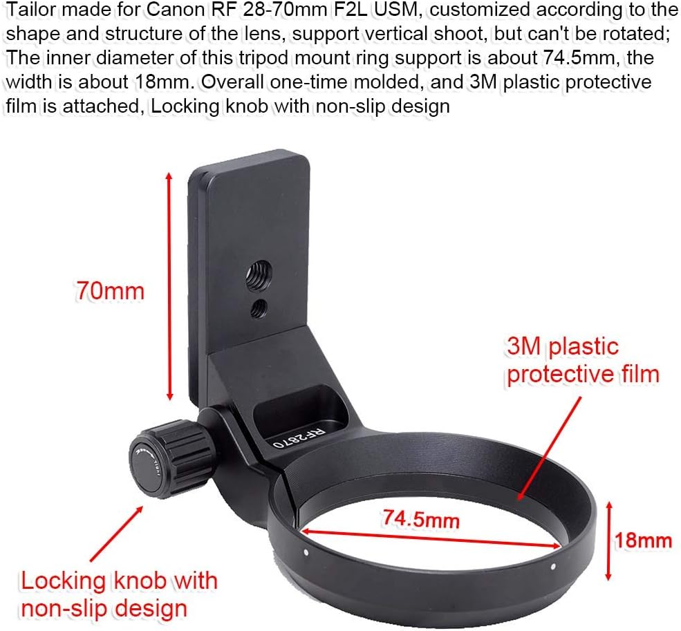 iShoot 74.5mm Metal Camera Ring Tripod Mount Ring, Lens Support Collar, Lens Bracket Collar, Tripod Socket for Canon RF 28-70mm f/2L USM, Bottom Quick Release Plate with 1/4 3/8 Screw Hole, Fits