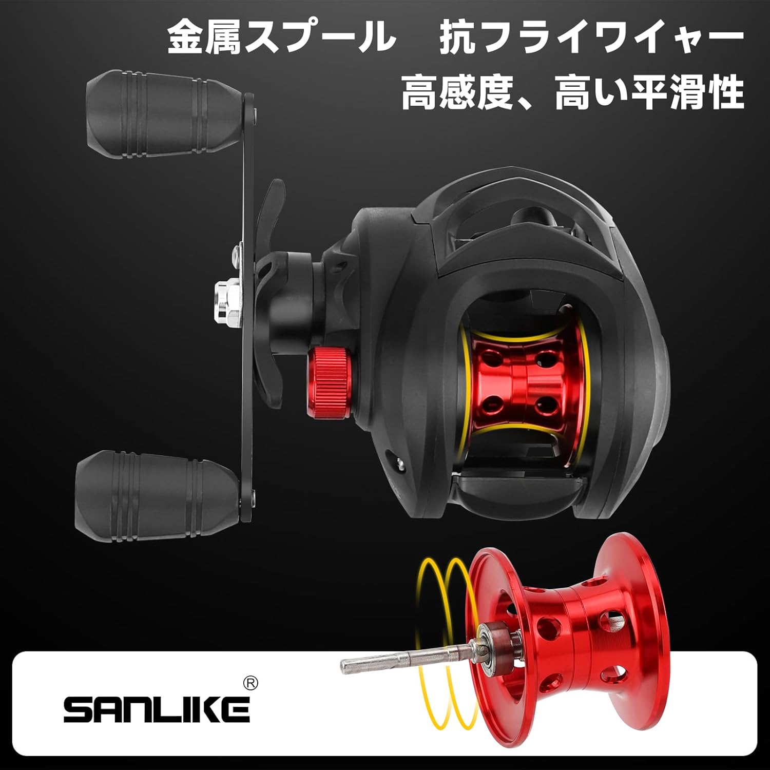 SANLIKE Bait Reel, Bi-Axis Reel, Sea Reel, Super Strong Magnetic Brake, Aluminum Spool, Gear Ratio, 6.3:1, Drag Force, 17.7 lbs (8 kg), Bass Fishing, Lightweight, Handle, For Both Saltwater and