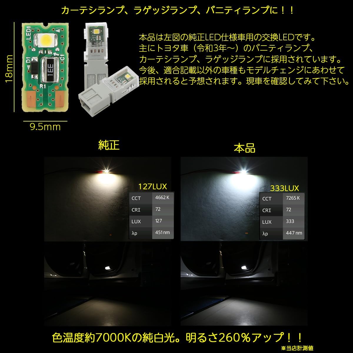 Toyota Genuine LED Car Replacement Lamp Room Lamp Vanity Lamp Luggage Lamp Courtesy Lamp 3000K Warm White 4 Pack