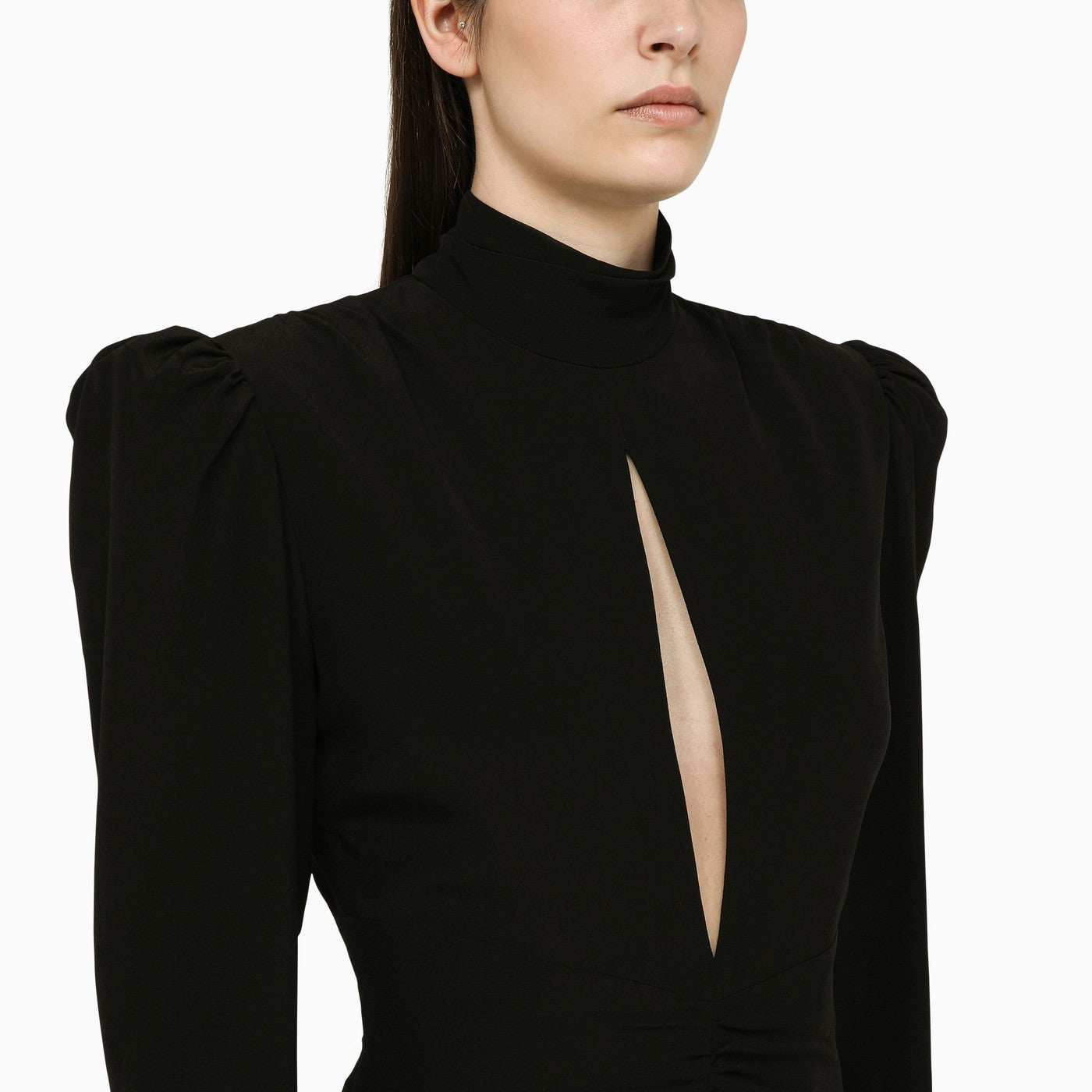 Alessandra Rich アレッサンドラリッチブラックドレープシルクミニドレス - Image 4