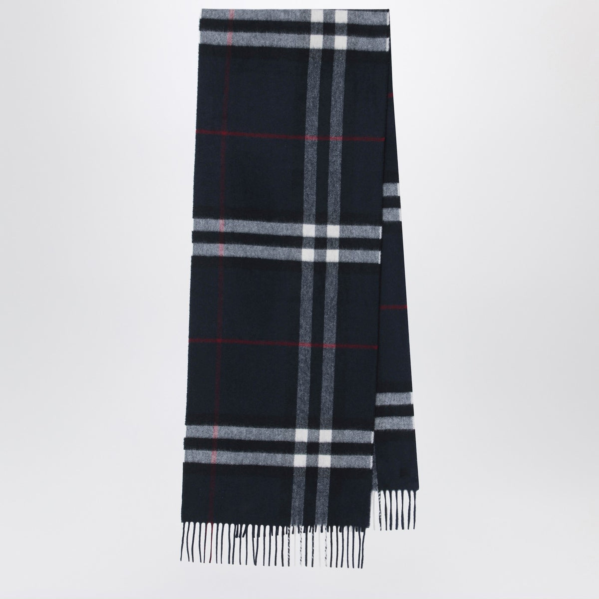 Burberry チェックパターン付きバーバリーダークブルーカシミアスカーフ - Image 4