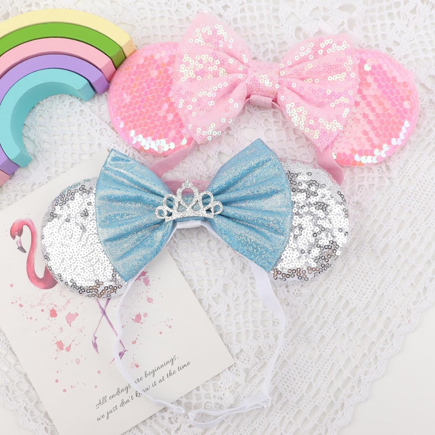 DRESHOW Minnie Ears Headbands Mouse Ears Sequins Bow Headbands Adjustable Elastic Headband Sequins Party Decoration Costume Cosplay for Women